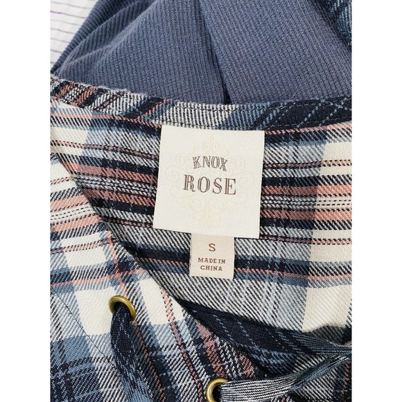 Knox Rose Flannel Top Front Wrap Plaid Shirt Boho Blouse Tassels Womens Small - Picture 10 of 12